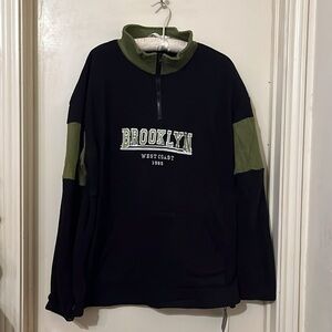 NWT Olive Green/Black  Brooklyn Embroidered Fleece Quarters Zip